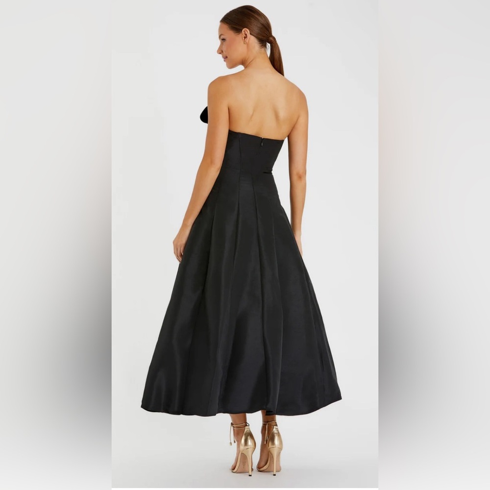 Mac Duggal 49605 Black Strapless A-Line Tea Length Bow Midi Dress Size 12 - Picture 4 of 9